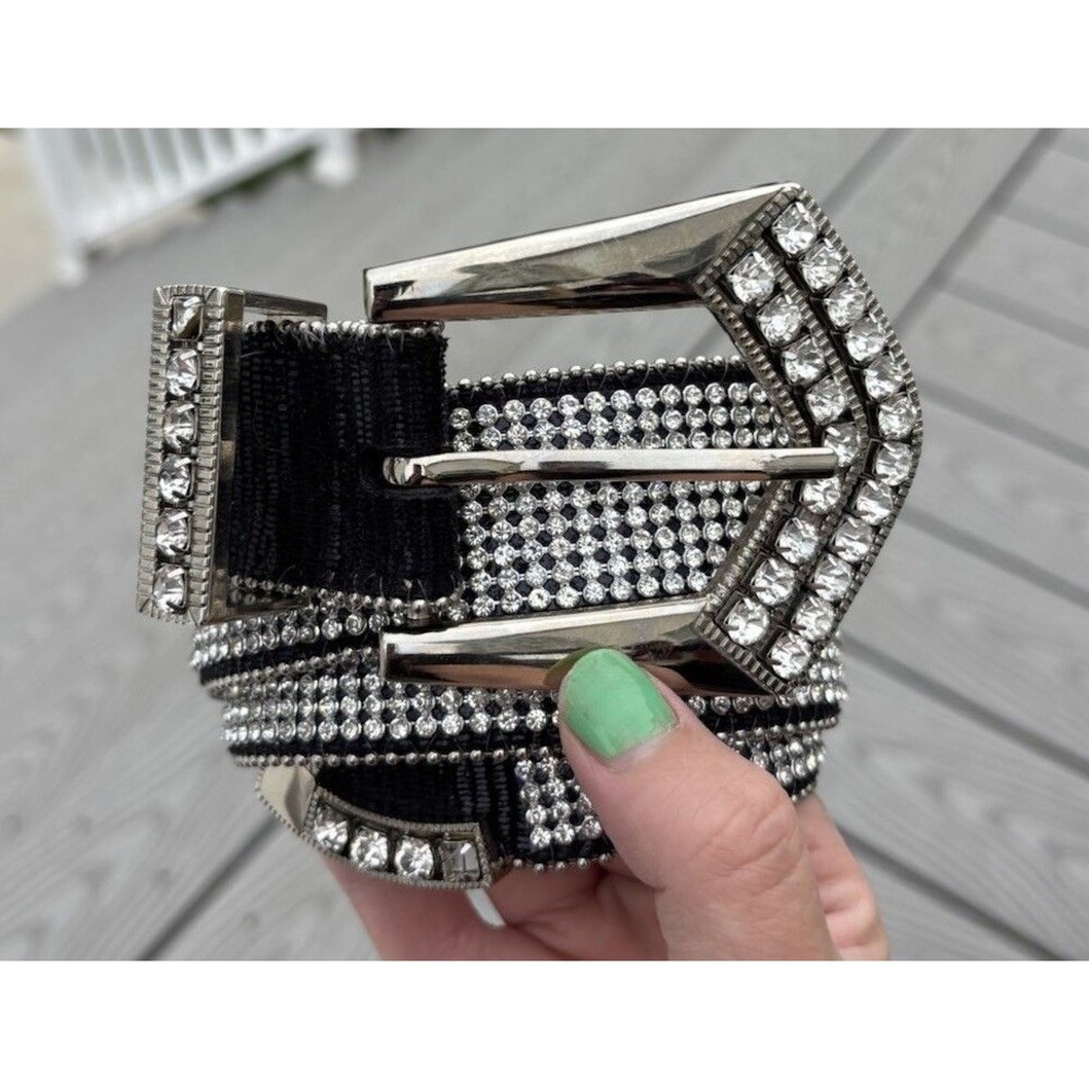 Women’s Black Leather Rhinestone Belt Size S